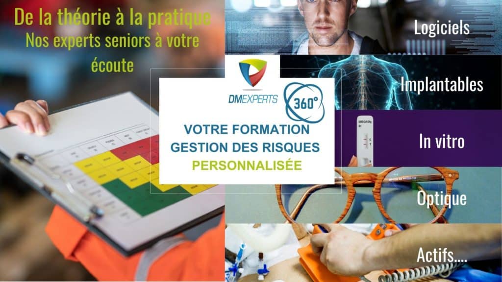 Gestion des risques ISO 14971 
DMEXPERTS DM Experts
Dispositifs médicaux Dispositif médical Diagnostic in vitro
Réseau de consultants experts formateurs seniors
Veille Formation Conseil
Formation personnalisée